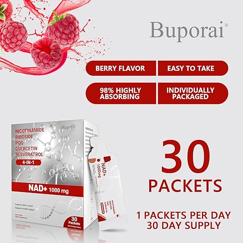 Miniatura 8 de Suplemento NAD 1000 mg paquetes líquidos  Suplementos NAD para mujeres y hombres con ribósido de nicotinamida, resveratrol, PQQ, quercetina