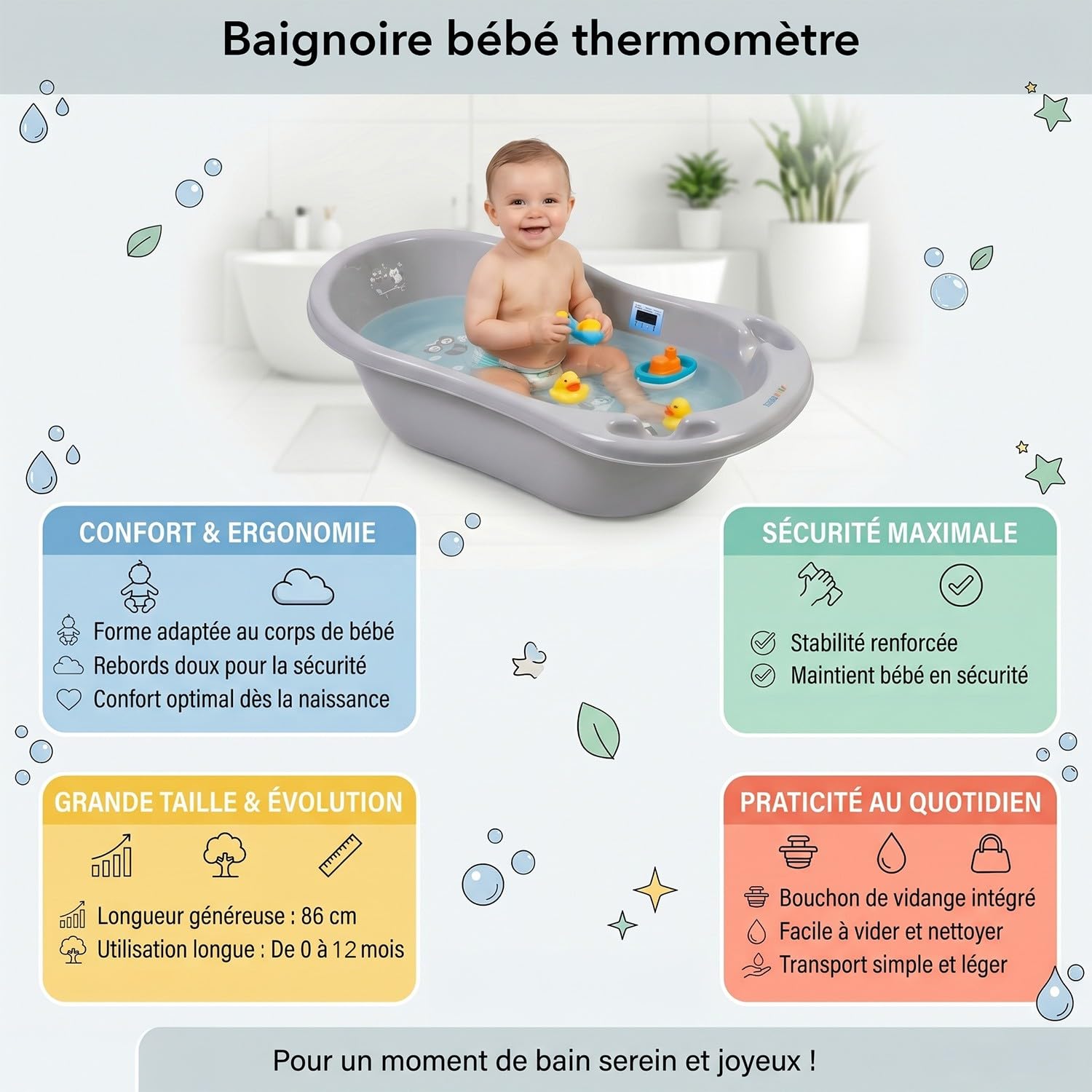 Mon Mobilier Design - Termómetro para bebé, 86 cm y pie