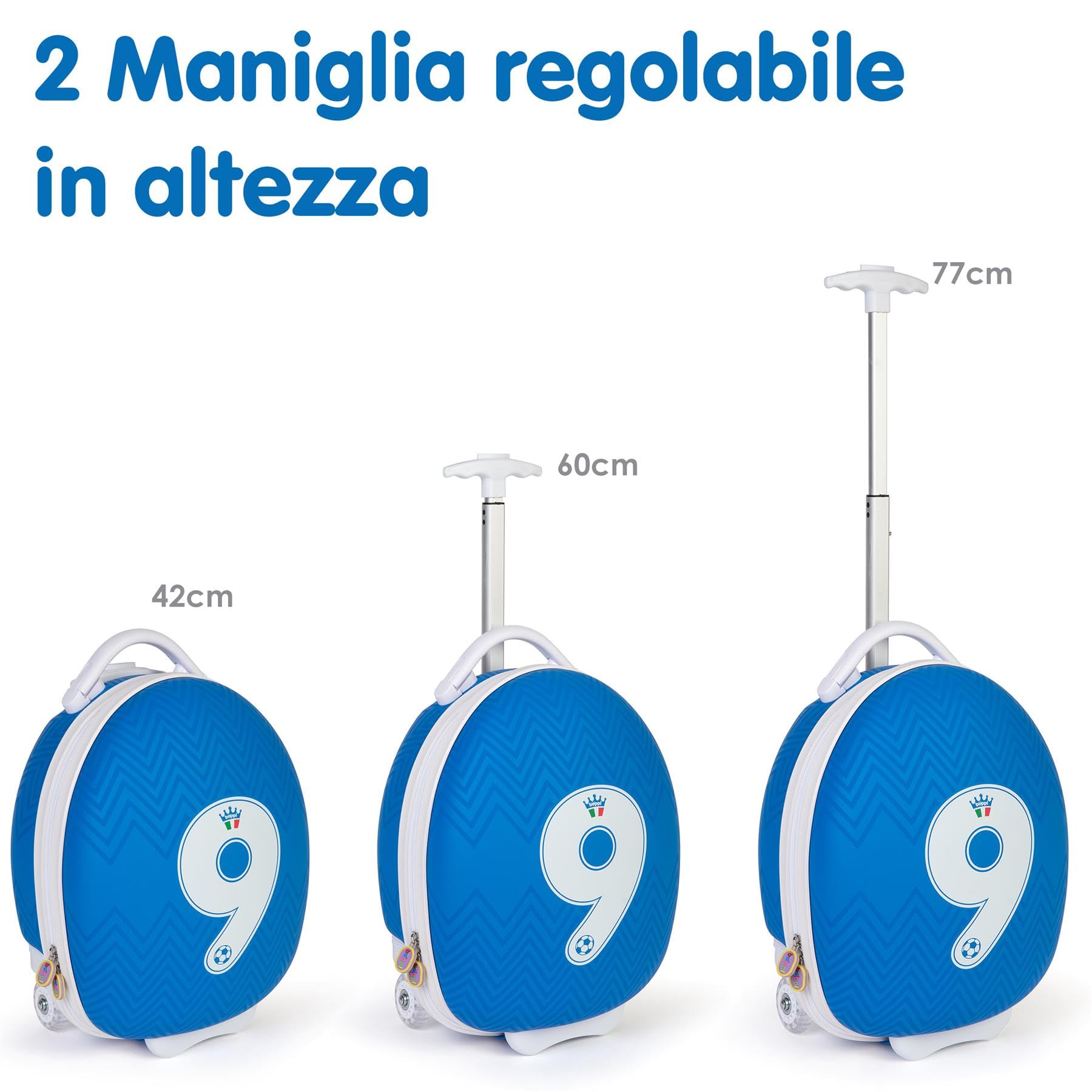 boppi Tiny Trekker Trolley Bagaglio a Mano per Bambini con Scritta Personalizzata - Valigia Bagaglio a Mano da Cabina con Ruote 17L - Calcio Italia Euro 2024