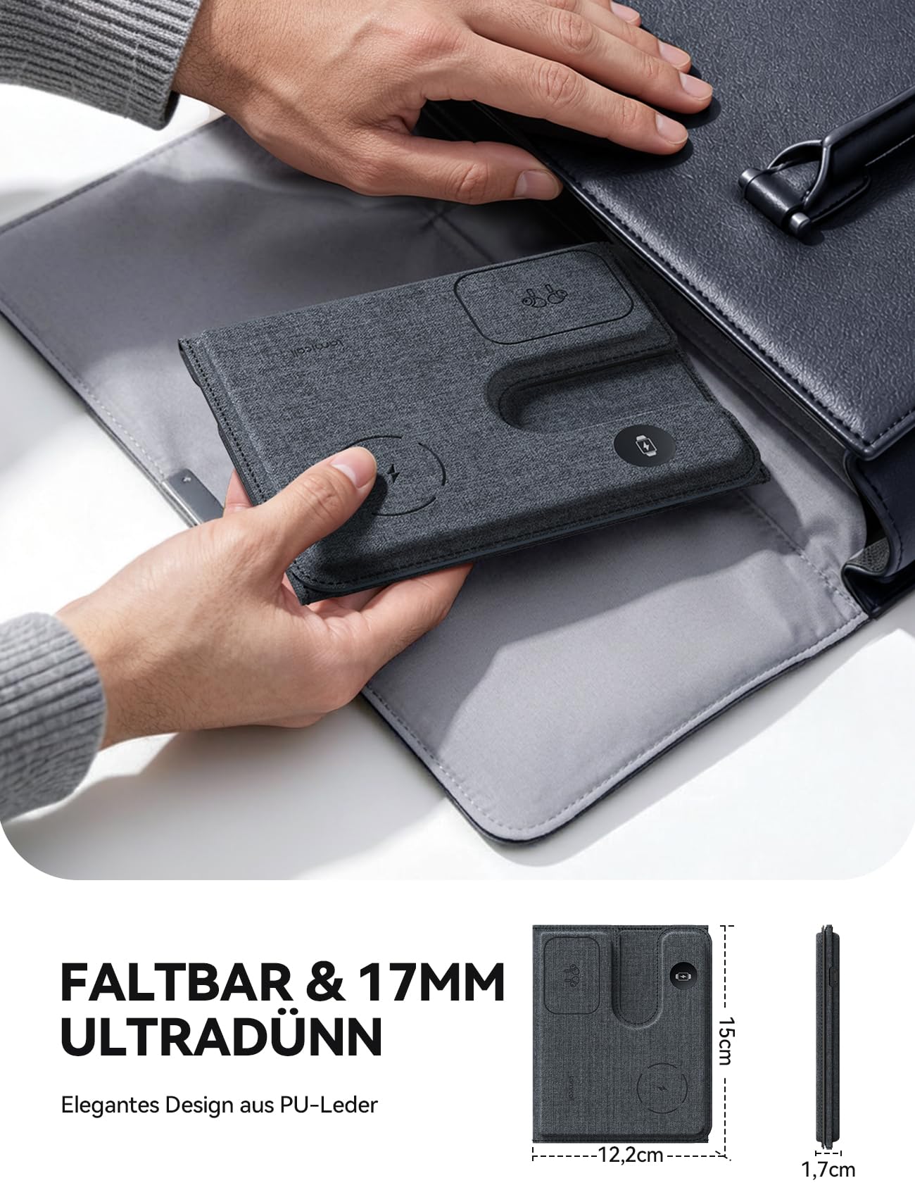 Lamicall 3 IN 1 Ladestation Apple Watch und iPhone, Für MagSafe Ladegerät | [Ultra Dünn, Faltbar & Tragbar] Induktive Ladestation, Reise Wireless Charger, Kabelloses Ladegerät für iPhone 17/16 AirPods