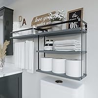 Vista 45 de Juego de 2 estantes flotantes montados en la pared de 3+1 niveles, estante de pared de madera rústica con marco de metal, estante de almacenamiento