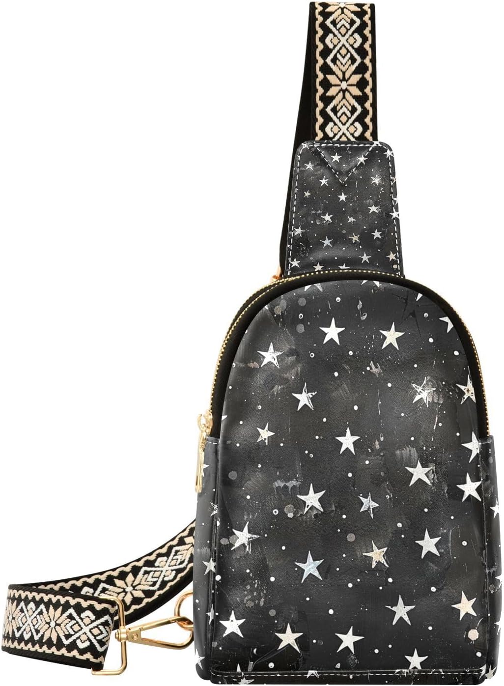 Trendy White Star black fanny pack waterproof sling bags for women for day pack