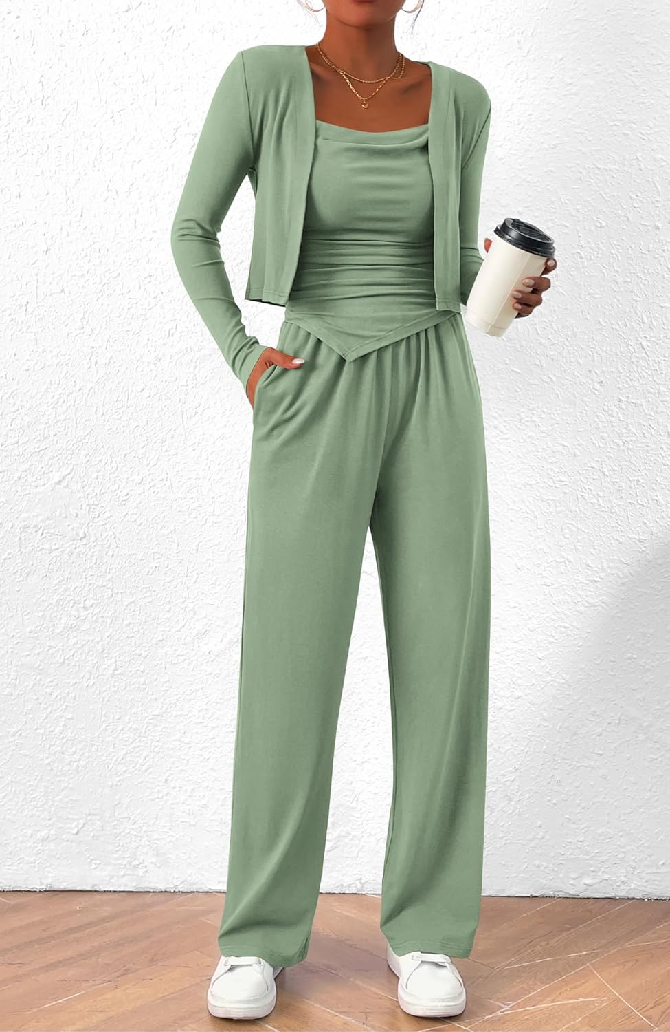 BTFBM Women's Fall Lounge Sets 3 Piece Outfit Tracksuits Casual Long Sleeve Tops High Waisted Sweatpants Set - Image 2