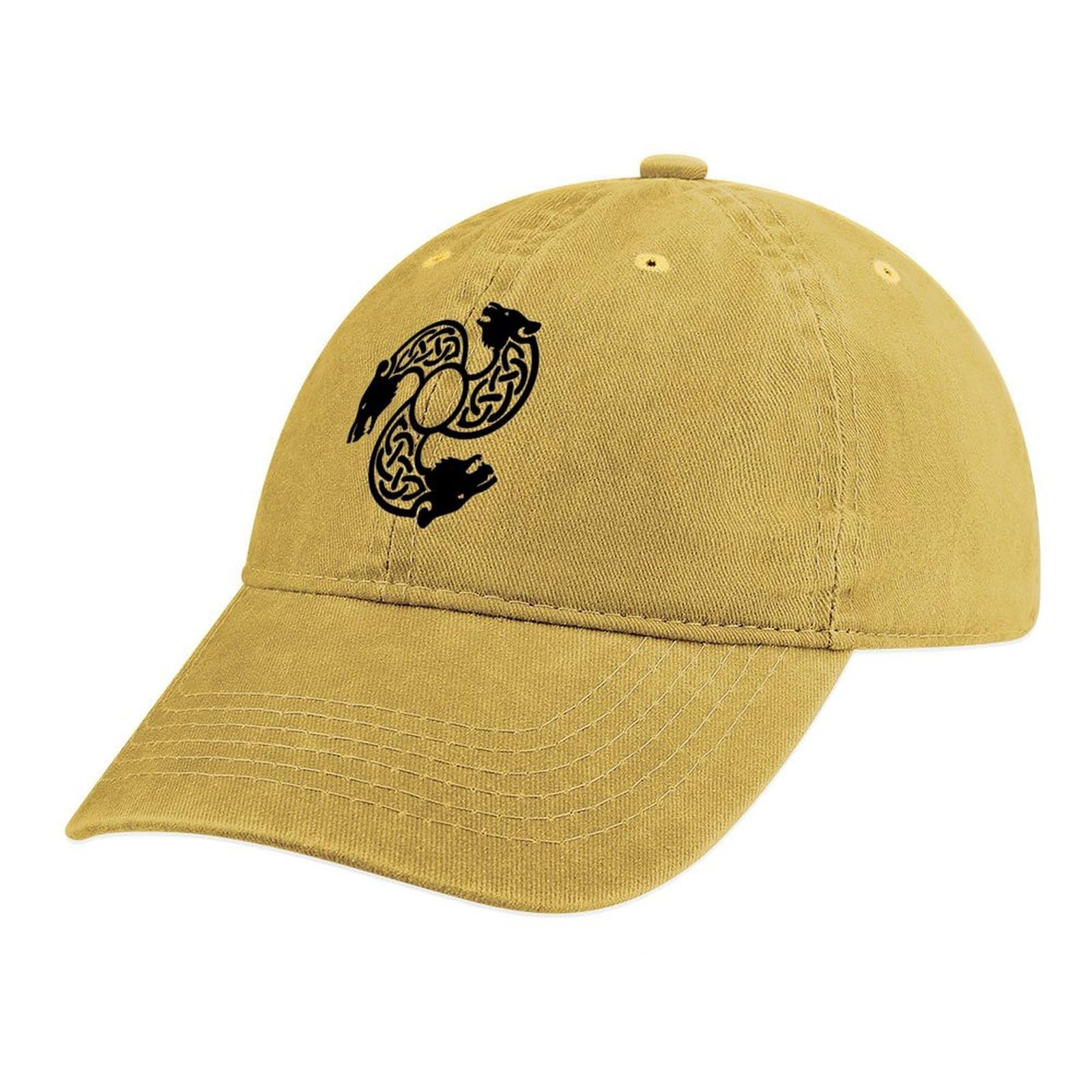 Casquette de baseball vintage viking en coton premium brodé loup celtique beige