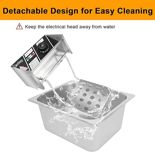 Miniatura 7 de Freidora eléctrica de 10 cuartos de galón con cesta y tapa, freidora de encimera de acero inoxidable de 2500 W con control de temperatura, freidora