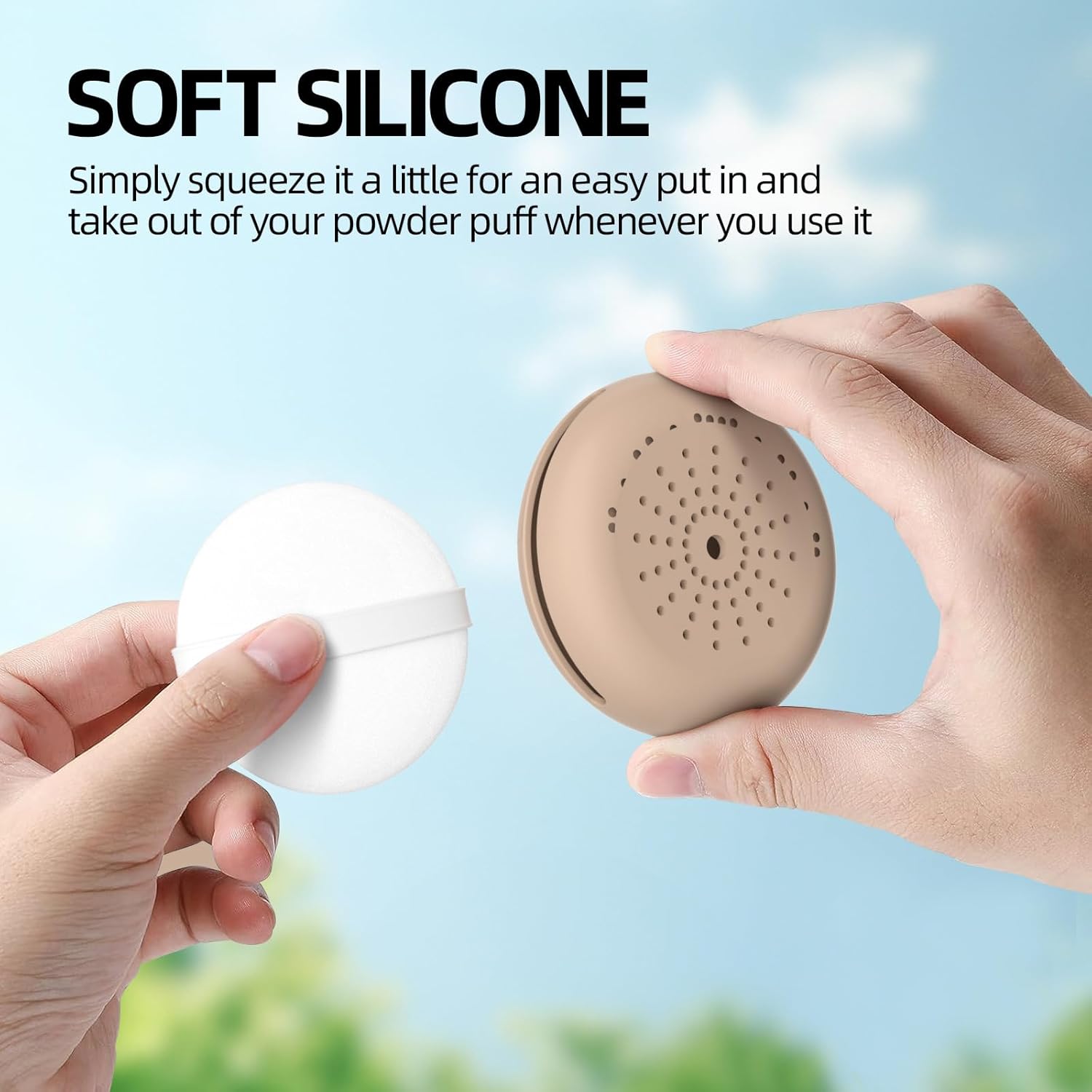 FantasyDay Silicone Makeup Brush Holder Travel + Puff Case, Protable Cosmetic Bag Makeup Brush Organizer Makeup Brush Case - Soft & Compact, Anti-Fall Out Design - A - Image 3