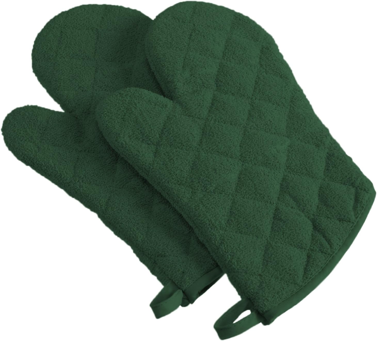 Basic Terry Collection 100% Cotton Quilted, Oven Mitt, Dark Green, 2 Piece
