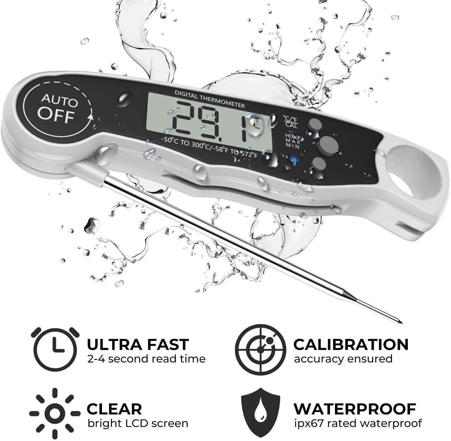review CEXIZZ Instant Read Meat Thermometers Backlight Digital Food Cooking Thermometer for Kitchen, Outdoor Cooking and BBQ Waterproof Kitchen Thermometers with Foldable Long Probe