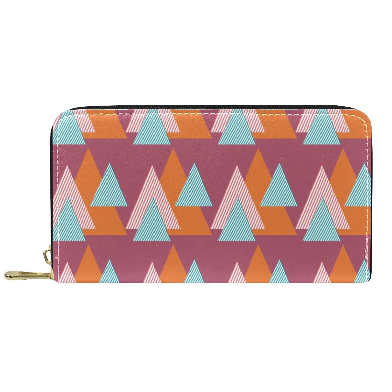 Cartera de cuero con cremallera larga a rayas con patrón de triángulos geométricos, Varios colores, 20.5x2.5x11.5cm/8.07x1x4.53 in, Classic