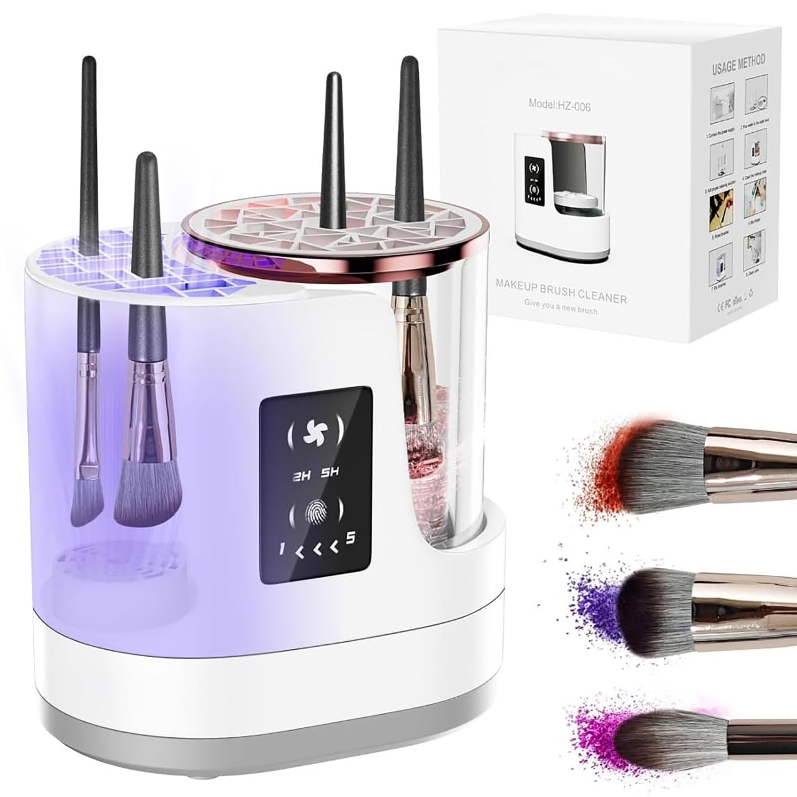Limpiador y secador de brochas de maquillaje, máquina 3 en 1, limpiador de maquillaje automático eléctrico para todos los tamaños de brochas, limpieza profunda rápida y secado rápido en cuestión de