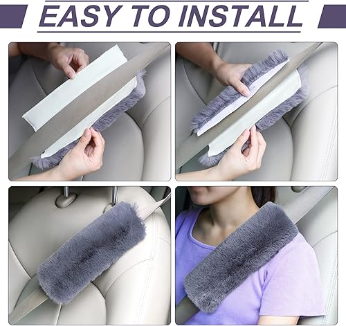 Miniatura 4 de Boao Paquete de 4 almohadillas para cinturón de seguridad de automóvil de piel de oveja sintética, protector suave para cinturón de seguridad,