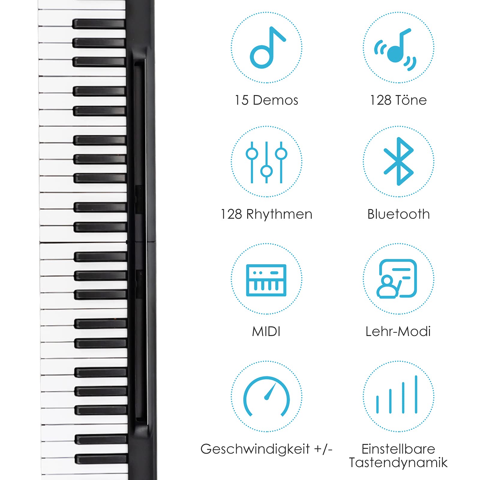 GOPLUS Pianino cyfrowe 88 klawiszy, pianino elektroniczne z torbą do noszenia, 128 rytmów i 128 tonów i 15 demo, interfejs Bluetooth/MIDI/USB, ładowalna konstrukcja, dla początkujących muzyków (czarne