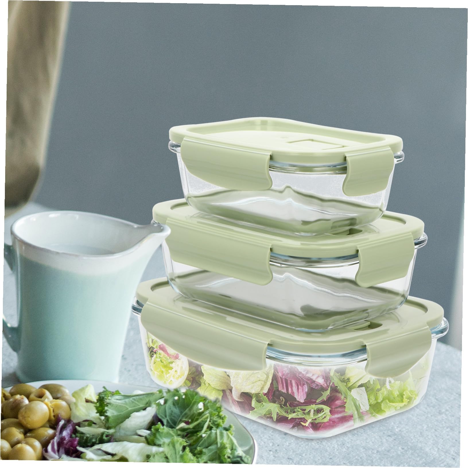 3 pièces Boîte Lunch Verre avec Compartiments Étanches Conteneurs Repas Résistants Chaleur Adaptés Bureau Voyage et Lave-vaisselle Boîtes Repas pour Conservation Fraîcheur