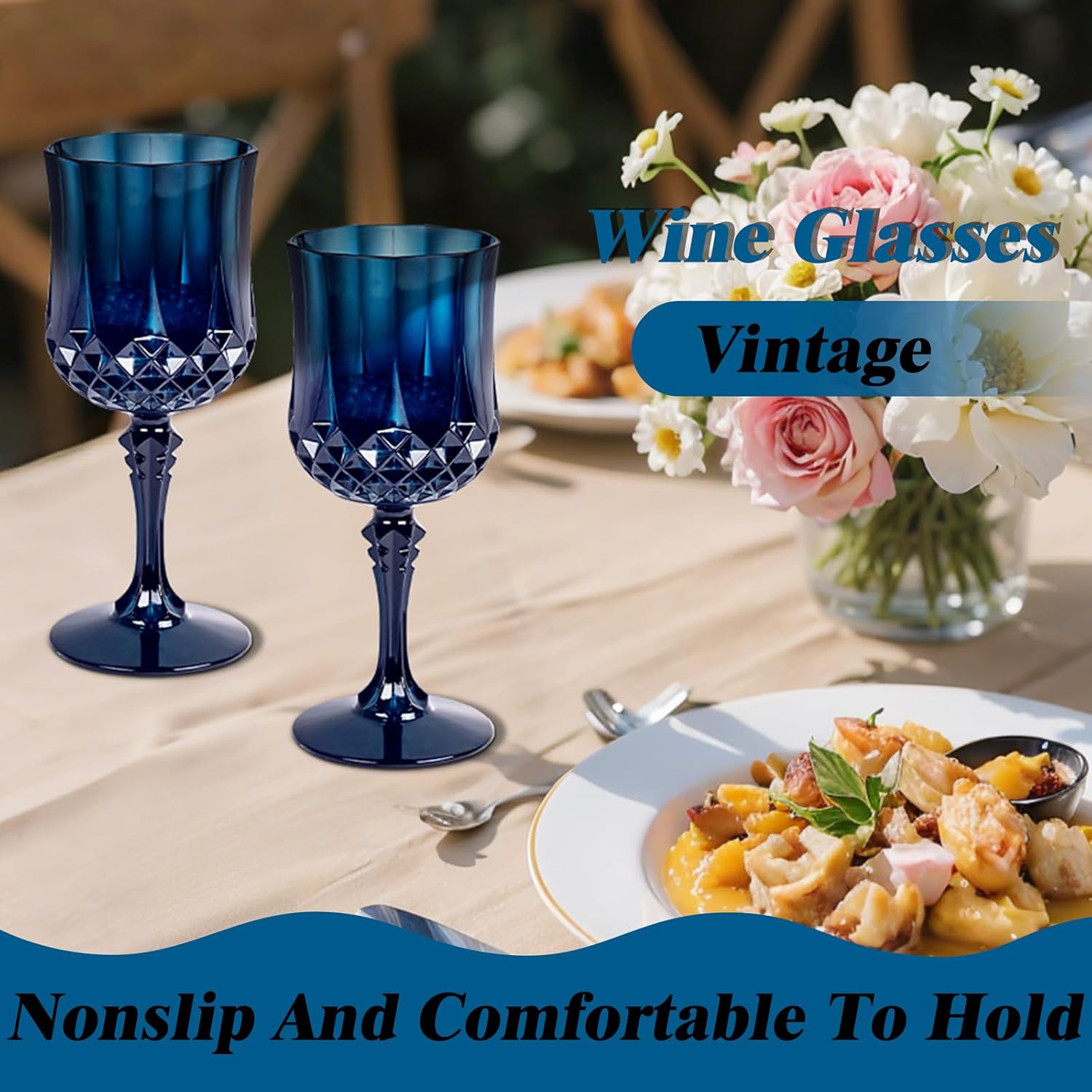 Ciaell 24PCS Blue Plastic Wine Glasses - 7 Oz Plastic Goblets for Party - Blue Vintage Drinking Glasses - Disposable Water Goblets Set for Wedding, Bar, Wine, Beer, Juice, Cocktail - Image 7