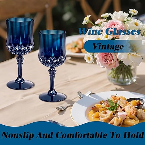 Miniatura 7 de Ciaell 24 copas de vino de plástico azul, copas de plástico de 7 onzas para fiesta, vasos azules vintage, juego de copas de agua desechables