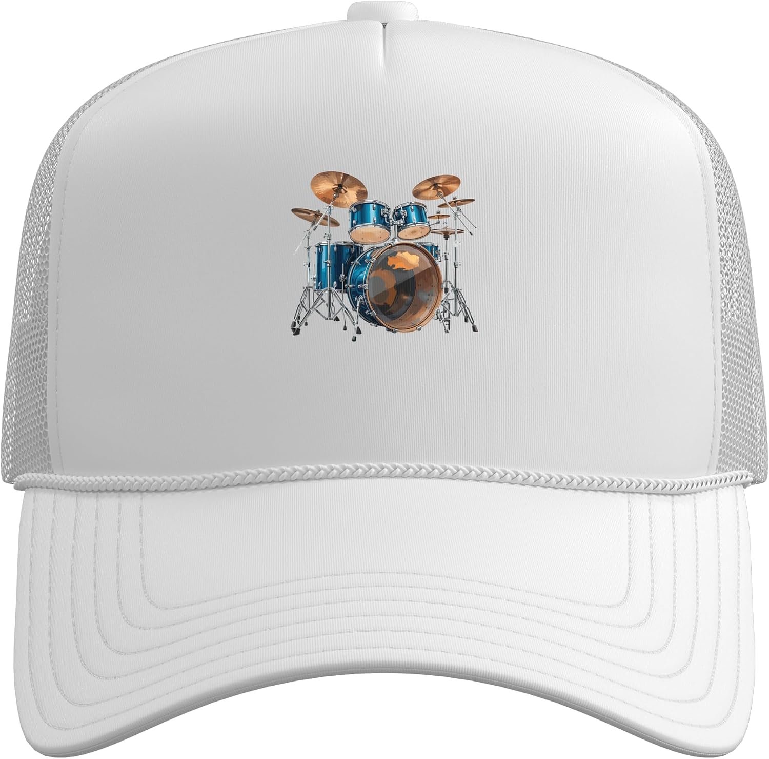 Play Drums Set Drumming Drummer Musician Rock Music Band Tee Trucker Hat with Adjustable Mesh Back image 2