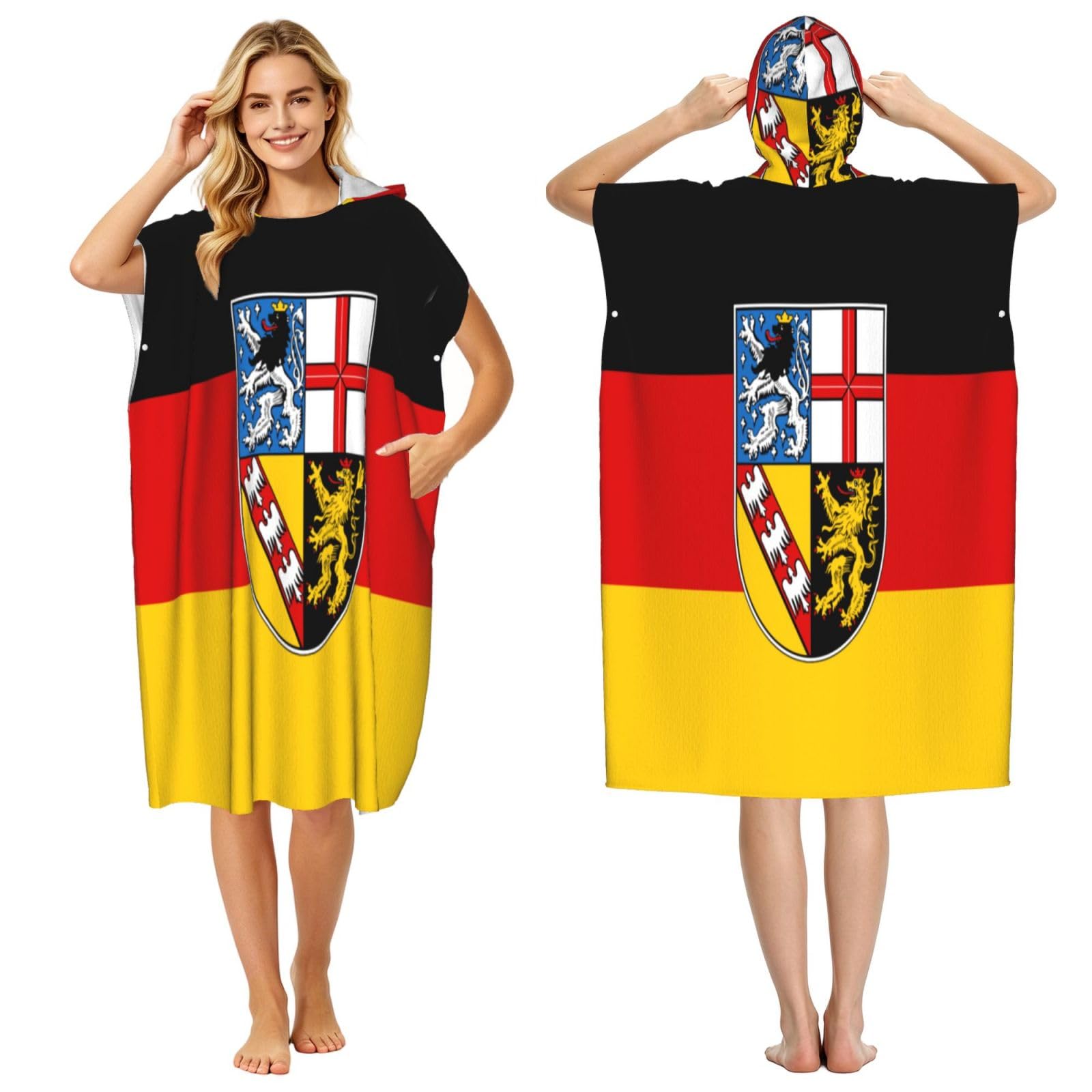 DTHKJNLSF Saarland Flags Adult Hooded Beach Poncho Towel