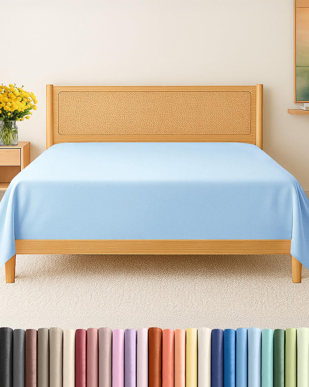 Drap plat California King bleu clair ultra doux pour des nuits fraîches et un sommeil réparateur