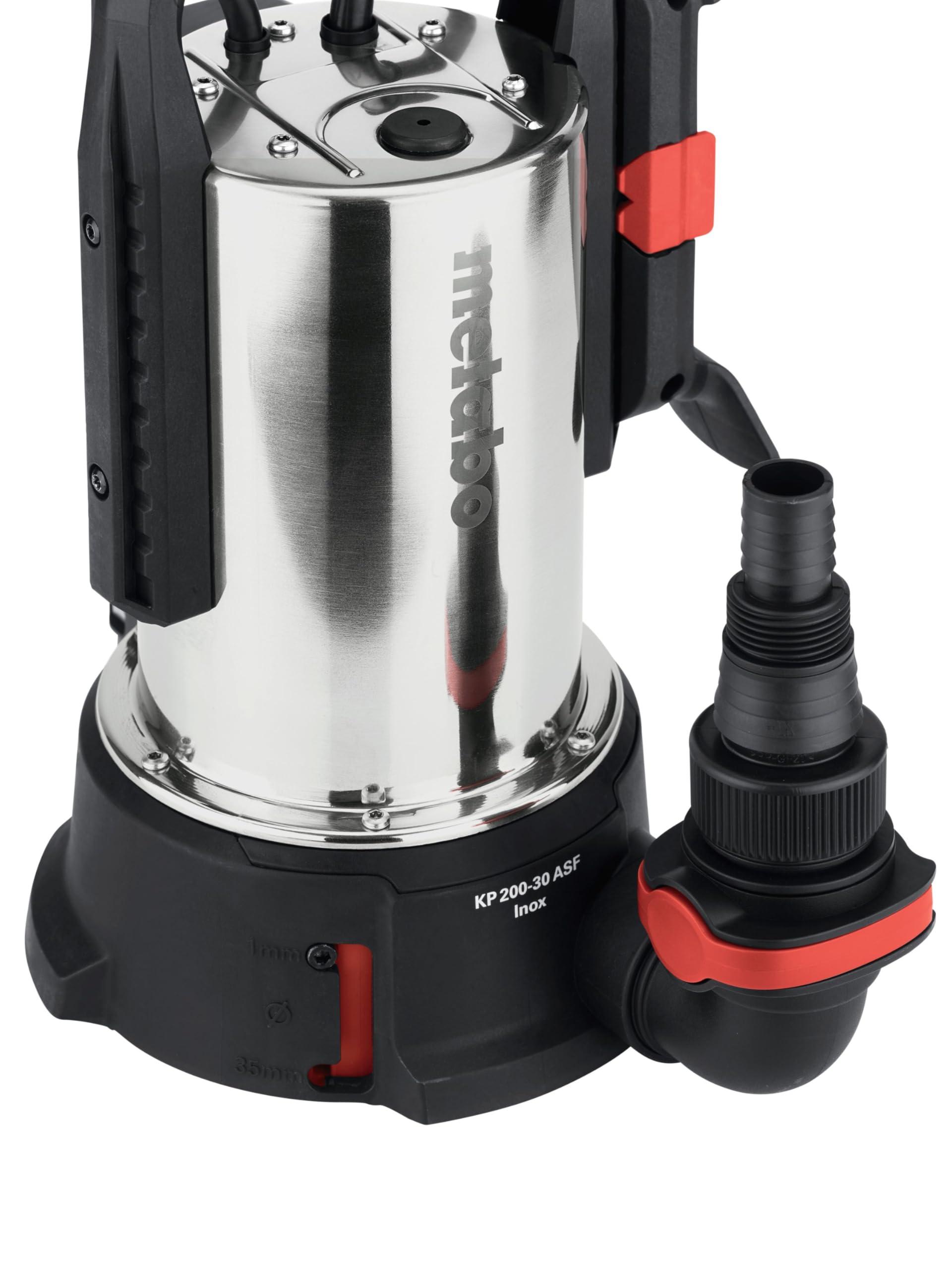 metabo Kombi‑Tauchpumpe KP 200‑35 ASF Inox - 620 W, 20.000 l/h, flachabsaugend bis 1 mm, Partikel bis 35 mm - Klar‑ & Schmutzwasser, elektronischer Schwimmerschalter, Edelstahlgehäuse, Quick‑Anschluss