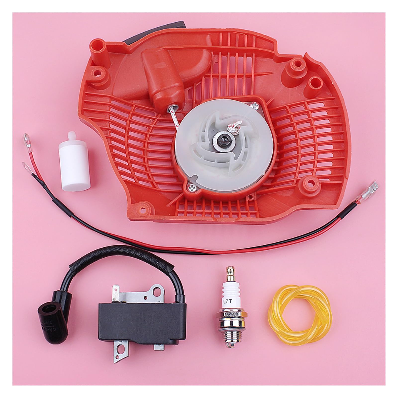 Bobina de encendido de arranque por cuerda for Husqvarna 445 450 línea de filtro de combustible herramienta de bujía motosierra reemplazar pieza de repuesto