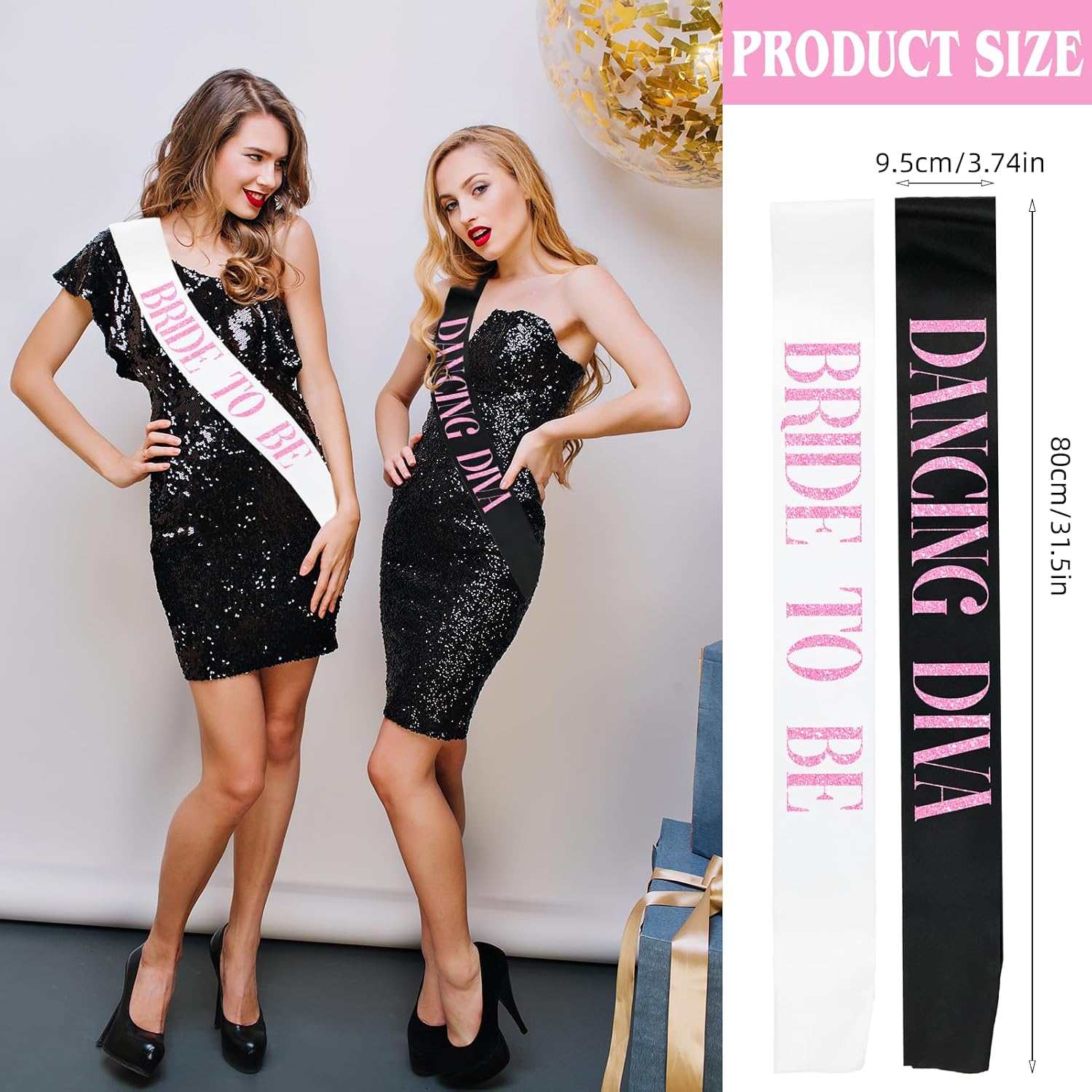 10 Pcs Bachelorette Party Sashes set - White Bride to Be Sash and Black Bridesmaid Sashes for Bachelorette Bridal Shower and Hen Party Decorations Favors (Glitter Hot Pink Letters)