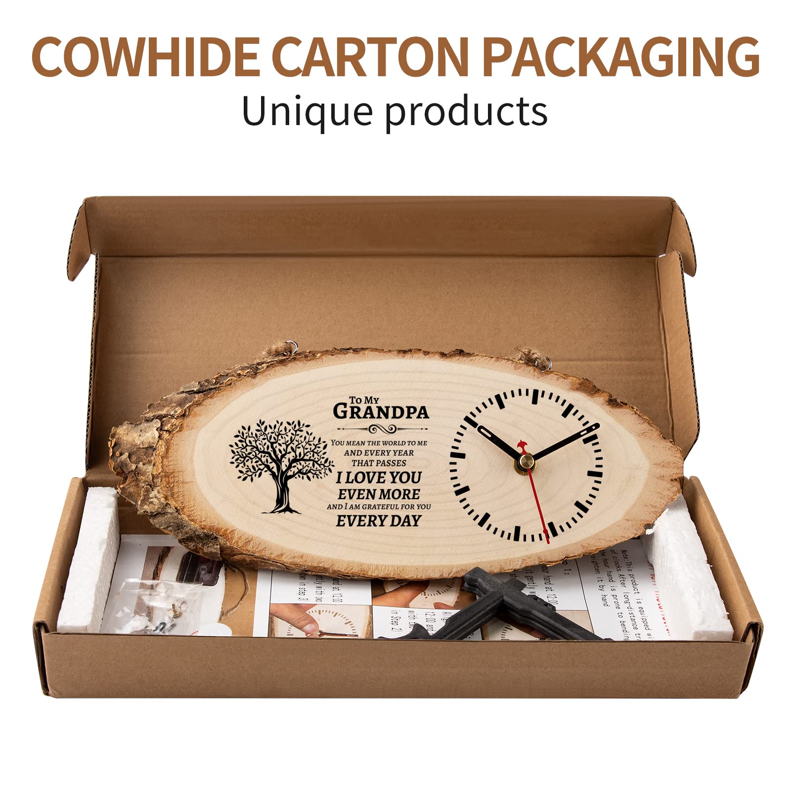 BeauGift Grandpa Gifts, Wooden Clock Birthday Gifts for Granddad from Grandkid Grandson Best Grandfather Ever Gifts to My Gramps Pops Opa Granddaddy
