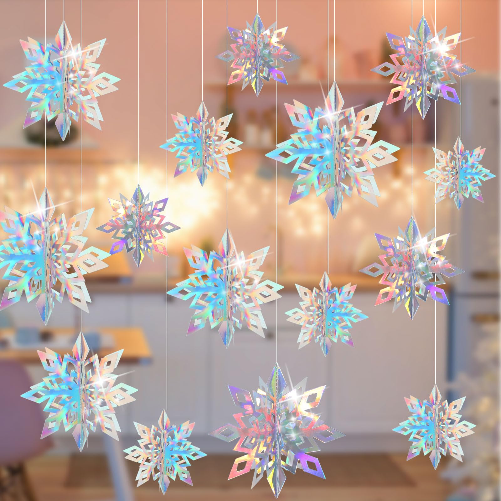 CCINEE 18pcs Christmas Hanging Snowflakes Decorations, Large Frozen Themed 3D Snowflake Garland for Winter Wonderland Party Indoor Classroom Decorations