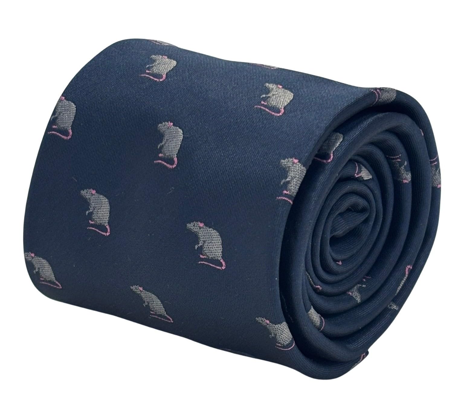 Frederick Thomas Navy Dark Blue Necktie with Rat Design, Classic 8cm Width, Formal Style, UK Designer, 147cm Length