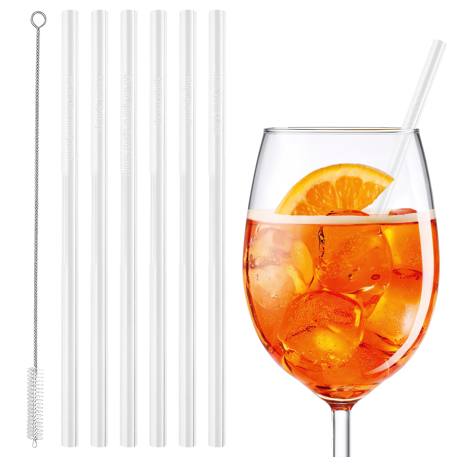 6 Stück Glasstrohhalme Aperol Spritz Geschenk Wiederverwendbare Glasstrohalm 20cm Aperol Spritz Geschenkset für Männer Frauen