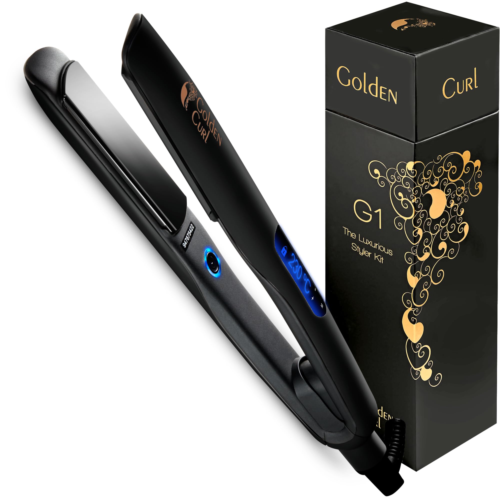 Golden Curl Hair Straightener Flat Iron Styler - 5 Year Peace of Mind - 2 in 1 Portable Hair Styling Tool with Coated Floating Plates for Straightening & Curling at Home or Travel (New G1)