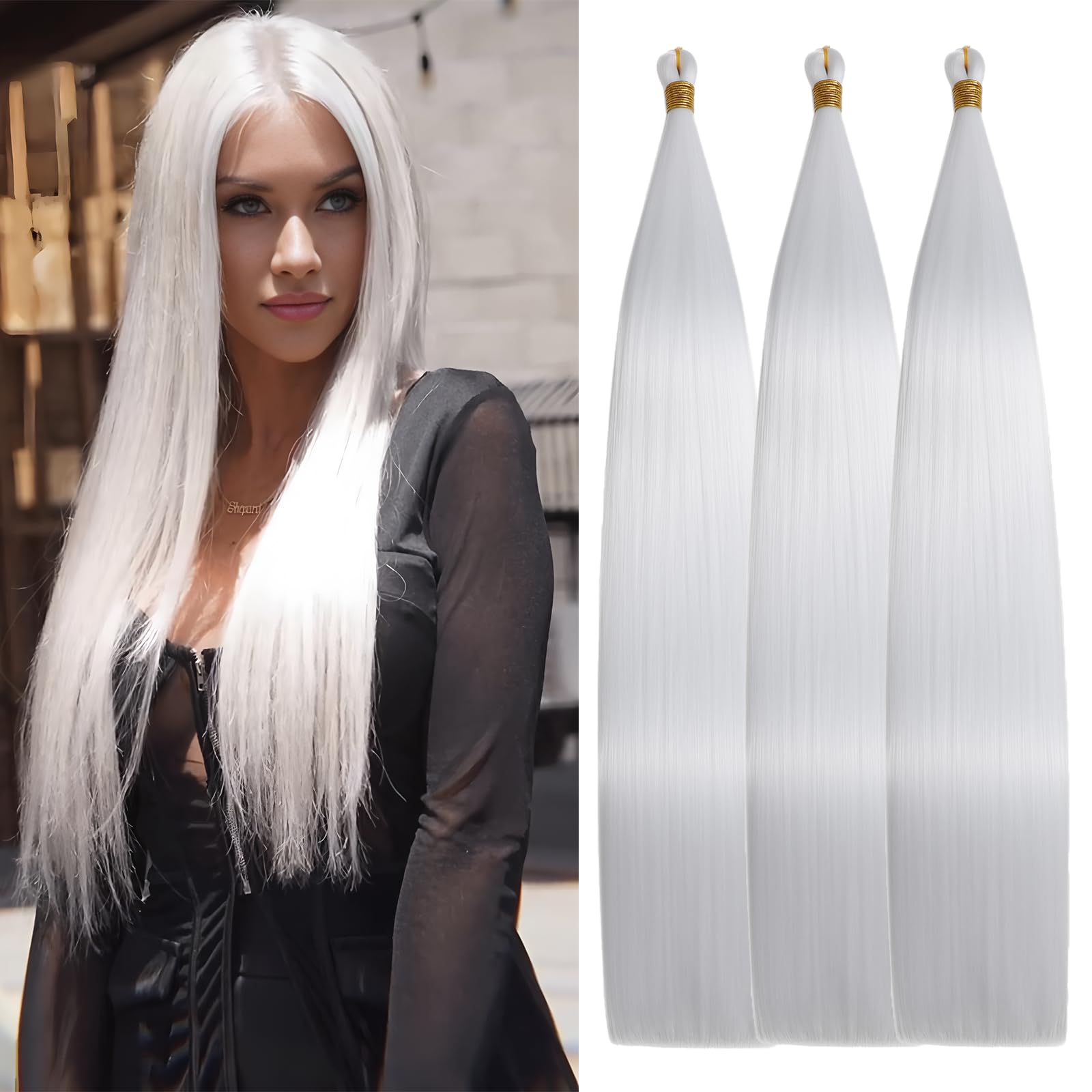 Locescsoc 28 Inch Straight Hair Extensions 150g 3 Packs Bone Straight Braiding Hair