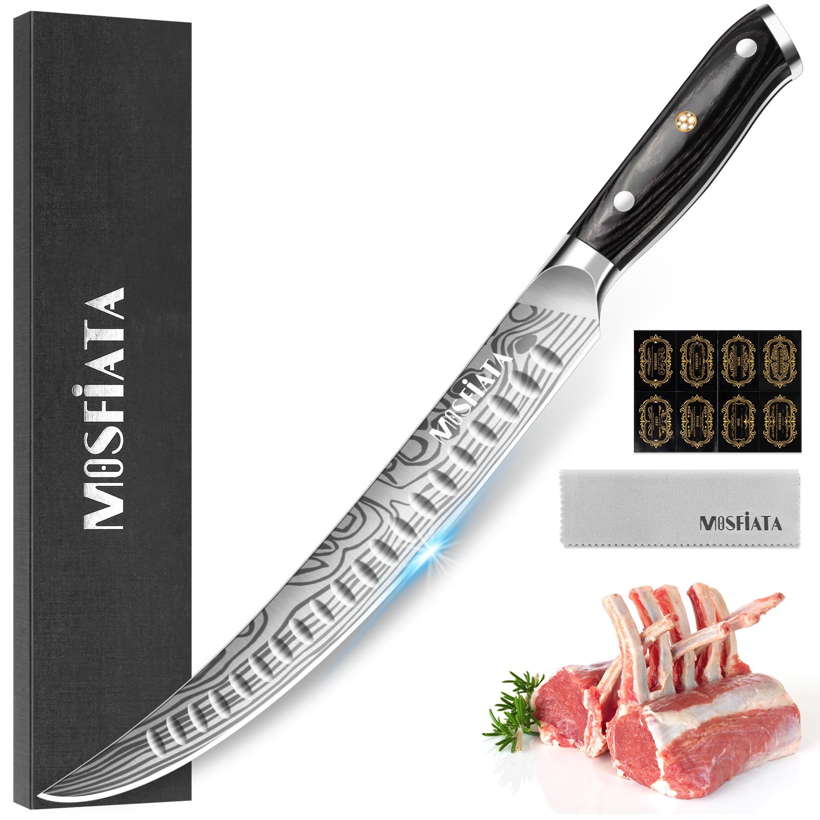 MOSFiATA Fleischmesser Extrem Scharf-10,7 Zoll Metzgermesser aus EN1.4116 Stahl, Filetiermesser Ideal für Fleisch und Fisch, inklusive Geschenkverpackung und Pflegetuch