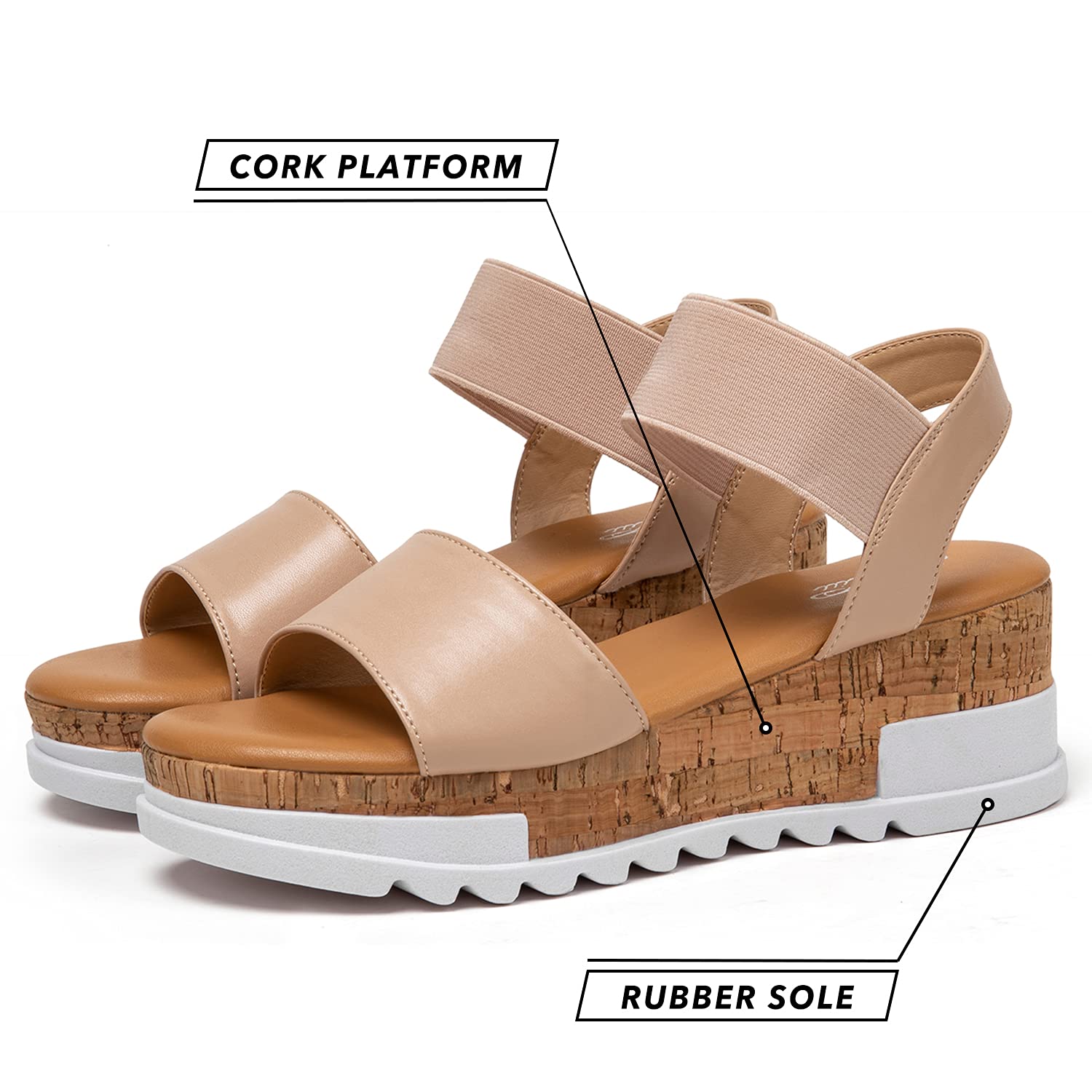 katliu Women's Wedge Platform Sandals Elastic Ankle Strap Cork Platform Sandals
