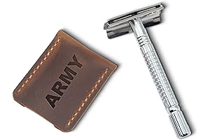 Personalized Distressed Brown Leather Safety Razor and Blade Travel and Storage Case