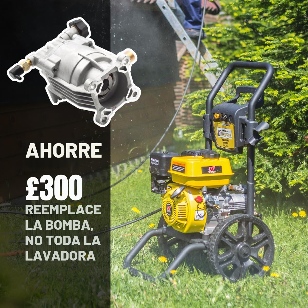 Bomba de Repuesto Horizontal para Hidrolimpiadora 3000 PSI (200 bar), 6.5 HP, Caudal 8.5 L/min, Cabezal de Aluminio, Bomba para Hidrolimpiadora Gasolina – WASPPER PA000-PW28/2.5
