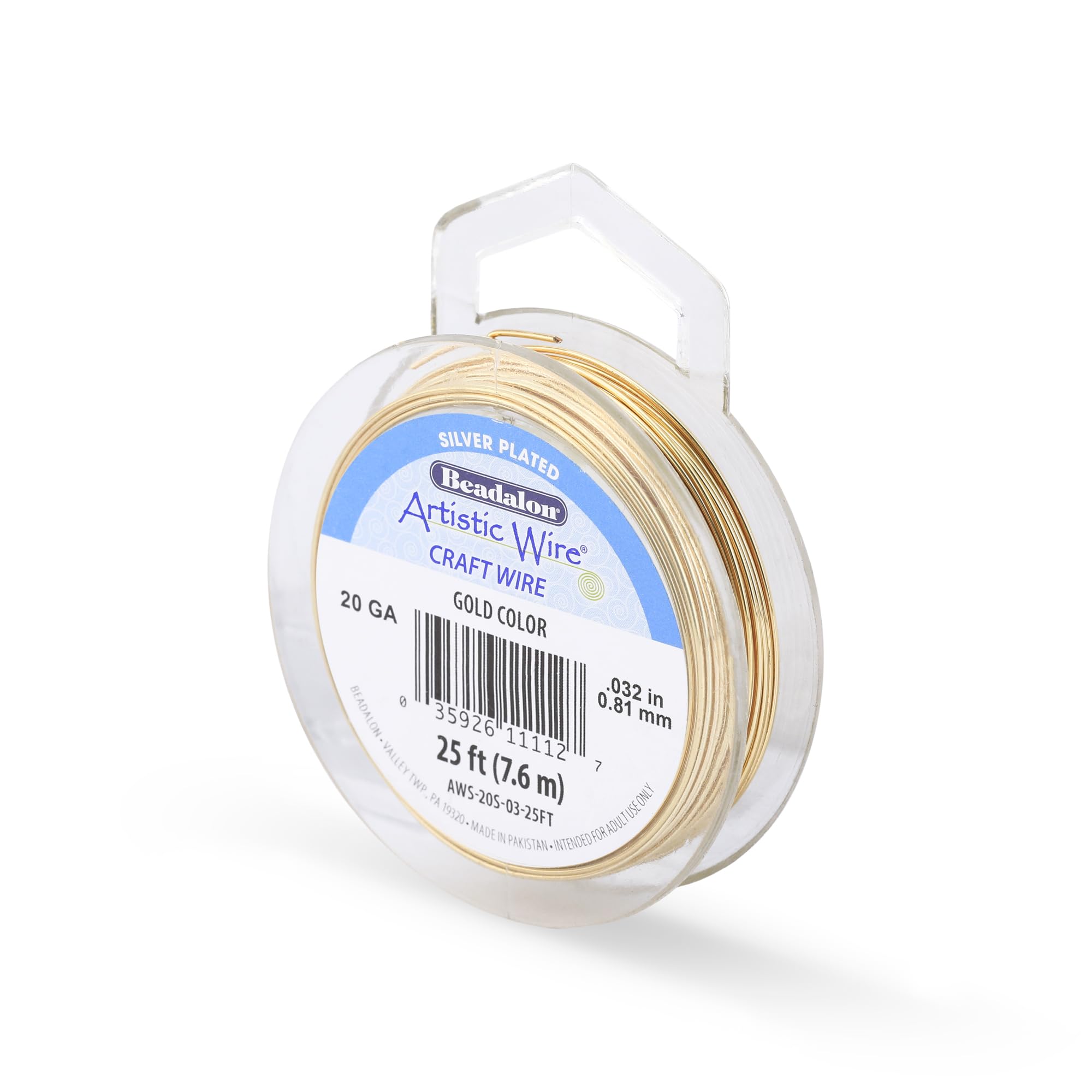 Artistic Wire 81 mm Alambre de Cobre Chapado en Plata, Resistente al deslustre, Color Dorado, 20 Gauge, 25 ft