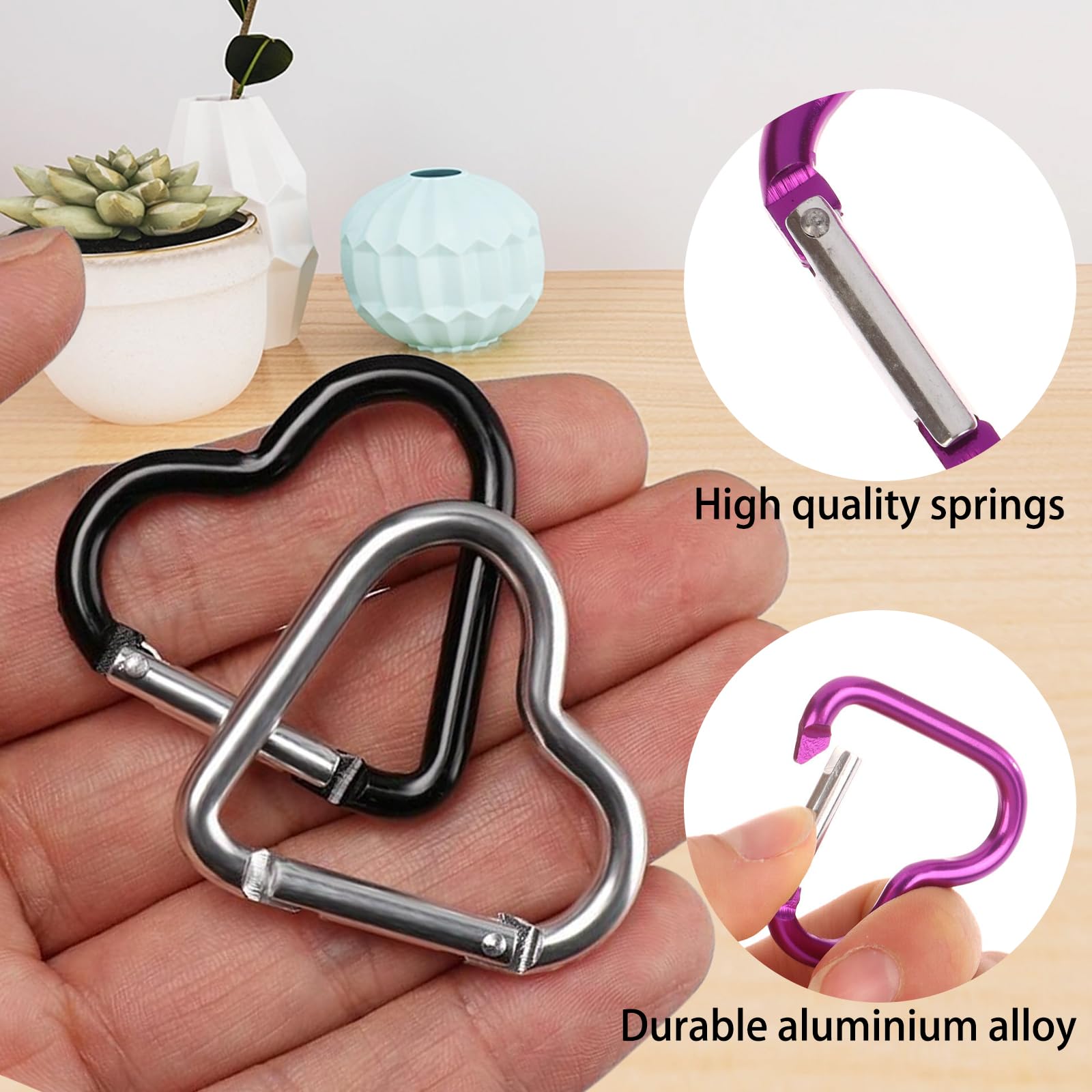 Mosquetón de Corazón,Mosquetón en Forma de Corazón,Mosquetones de Aluminio con Forma de corazón,Hebilla pequeña Multifuncional de 20 Piezas, Duradera, no se oxida fácilmente