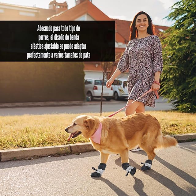 Foto 5 de 6 de 4 Unidades de Zapatos para Perros, 4 Piezas de Cubrezapatos, Cordón, Zapatos para Mascotas con Suela Suave
