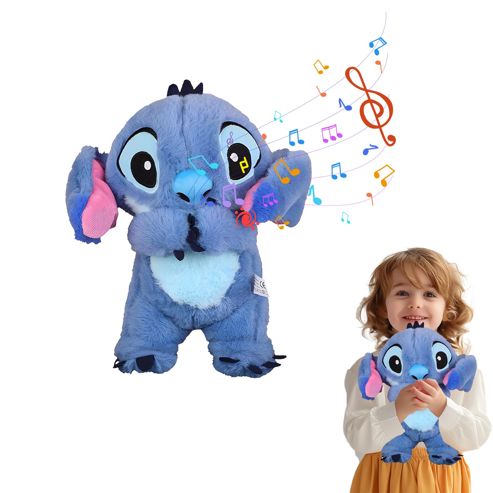 Emafymb Peluche Stitch, Stitch Que Respira, Juguete de Peluche de Stitch de Dormir con Movimiento Respiratorio y Música, Stitch Plush Toy, Muñeco Stitch, Regalo de Cumpleaños para Niños