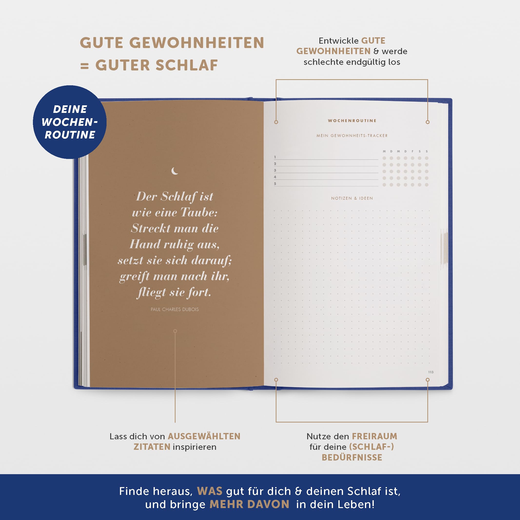 UrBestSelf 6 Minuten Schlaftagebuch - Endlich besser ein- und durchschlafen Tagebuch für Erwachsene - Das Journal Buch für den Schlaf deiner Träume