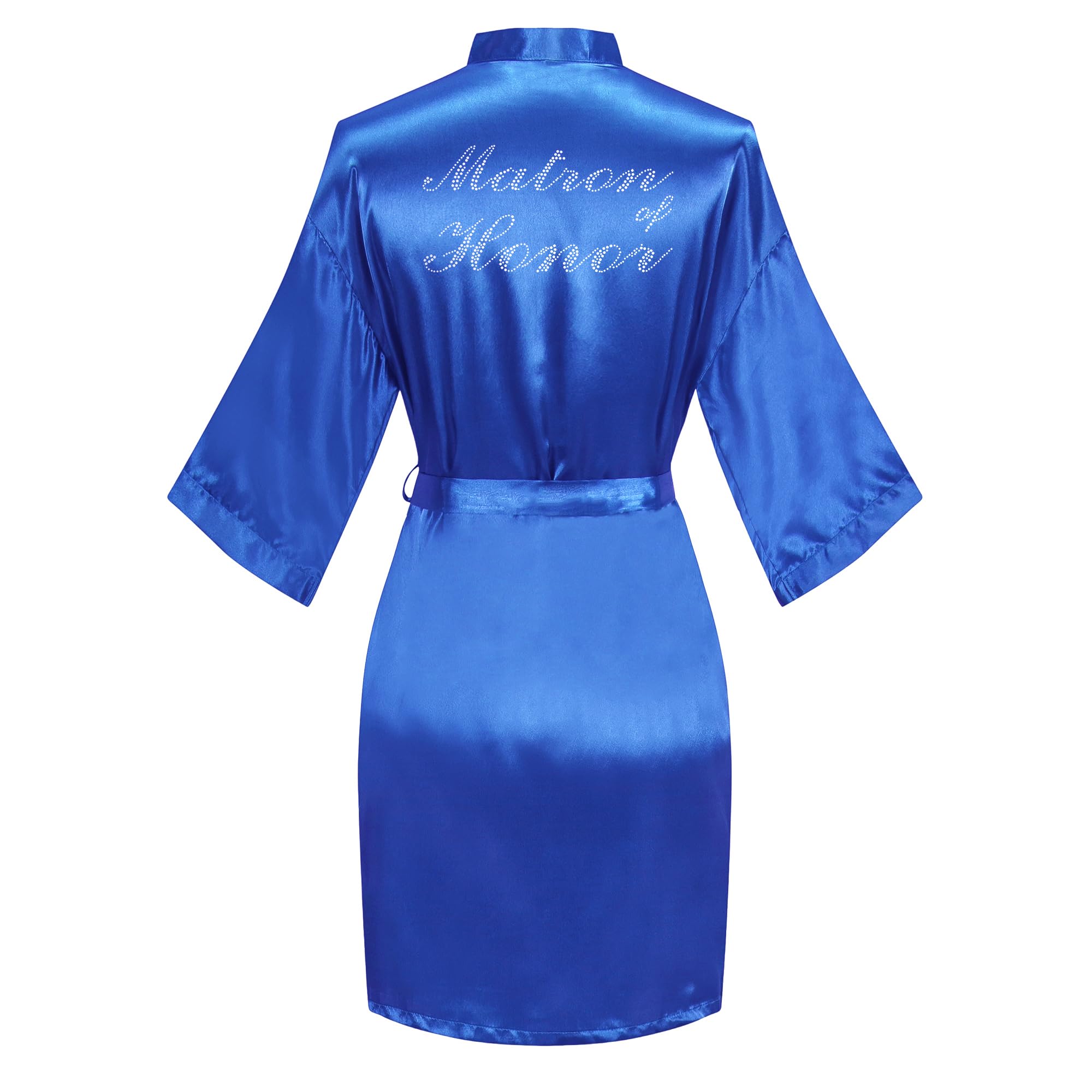 Women's Satin Robe Short Kimono for Bride &amp; Bridesmaid with Silver Rhinestones, Wedding Party Robes