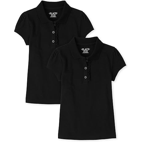 Girls' Black Short Sleeve Ruffle Polo Shirt 2-Pack