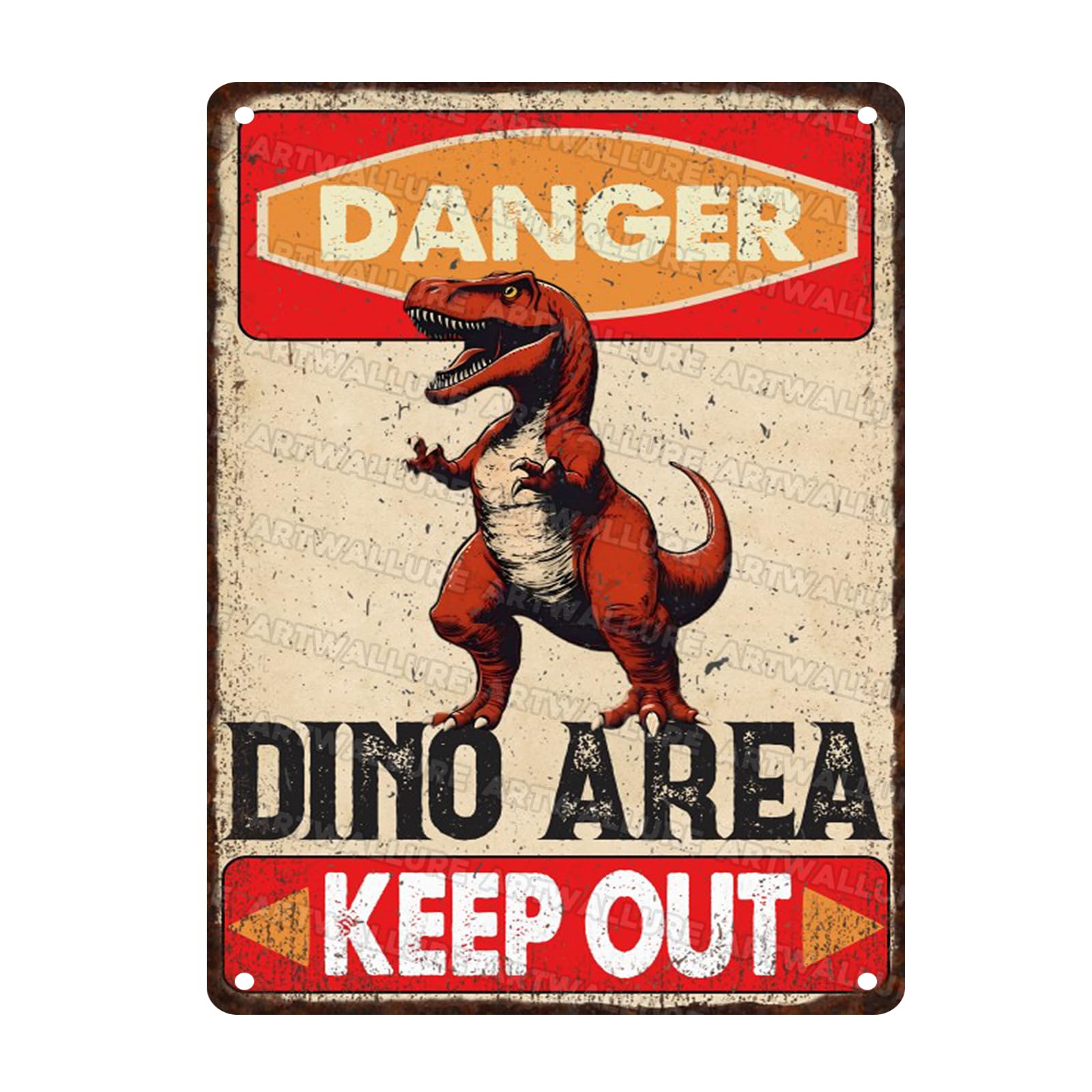 Dinosaur Vintage Tin Sign Danger Dinosaur Area Keep Out Funny Sign for Boys Room 12x16inch