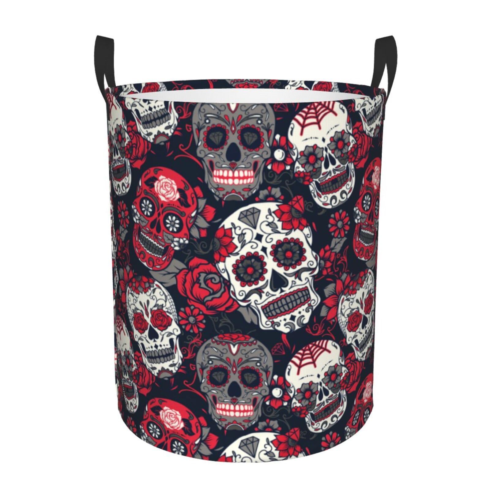 Laundry Basket Colorful Sugar Skulls Laundry Hamper Waterproof Idea Hampers Large Collapsible Baskets with Handle Suitable for Bedroom Bathroom Utility Room Kitchen