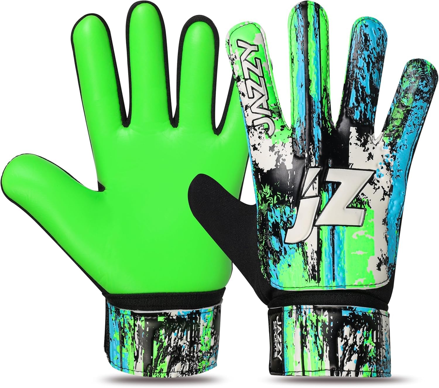 Jazzy Sports Soccer Goalie Gloves for Kids,Youth Goalkeeper Gloves Anti Slip 4mm Latex Palm with Strong Grip Double Wrist Protection (Green-Flouro, Size 6 Suitable for 13-15 Years)