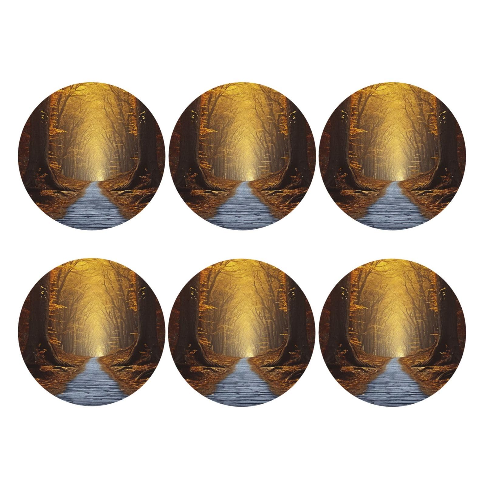 6pcs Leather Coasters for Drinks, Pathway Drink Coasters for Tabletop Protection, 4" Cup Coasters for Coffee Table Decor, Non-Slip Drinking Cup Mat for Hot Or Cold Drink