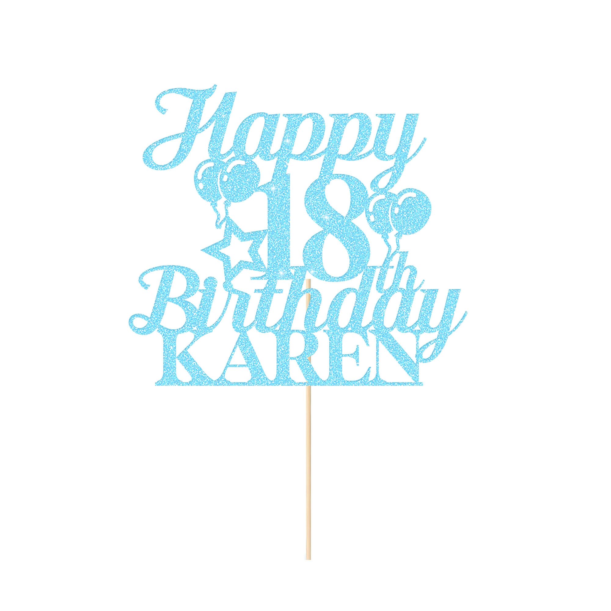 Happy 18th Birthday Cake Topper Personalised Cake Decorations Double-Sided Glitter Cake Topper Custom Cake Toppers with Any Age & Name for 18th 21st 30th 40th 50th 60th(Baby Blue)