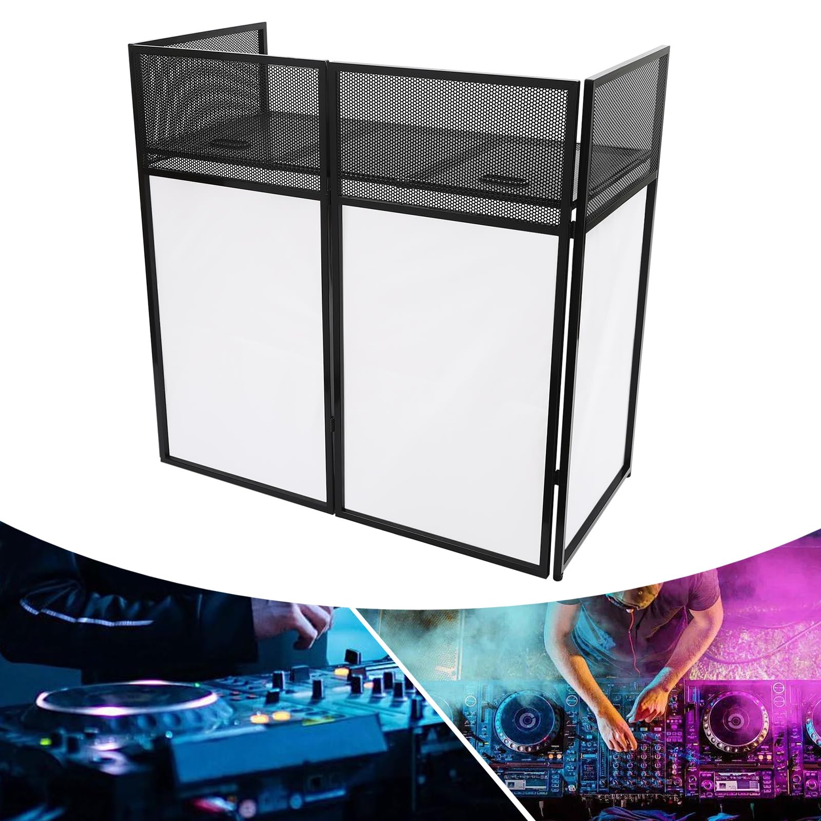DYNAMI Portable DJ Facade Booth with Carrying Bag,Foldable DJ Table Station with White & Black Scrim, Aluminum Alloy Frame Folding DJ Booth DJ Event Facade Standing DJ Table (48