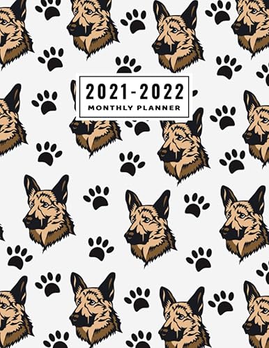 2021-2022 Monthly Planner: Cute German Shepherd Dog 2 Year Monthly Planner Schedule Agenda Organizer Diary - (24 Months Calendar) With Password, Birthday Log &amp; Notebook - Gift Idea For Dog Lovers
