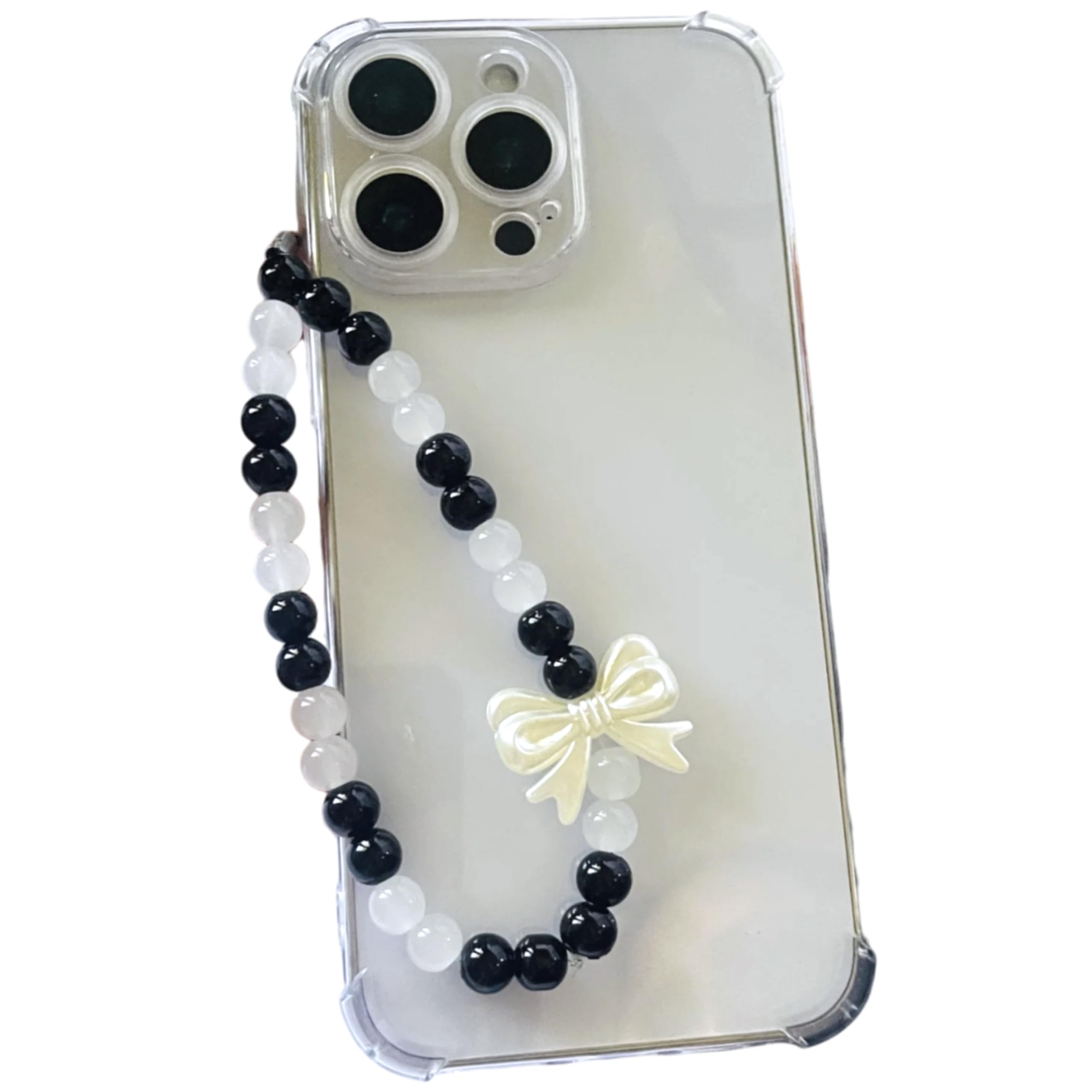 Snowy Shop Black & White Bow Beaded Phone Charm – Cute Mobile Strap for Girls & Teens | Aesthetic Phone Lanyard for Case Decoration-image-48
